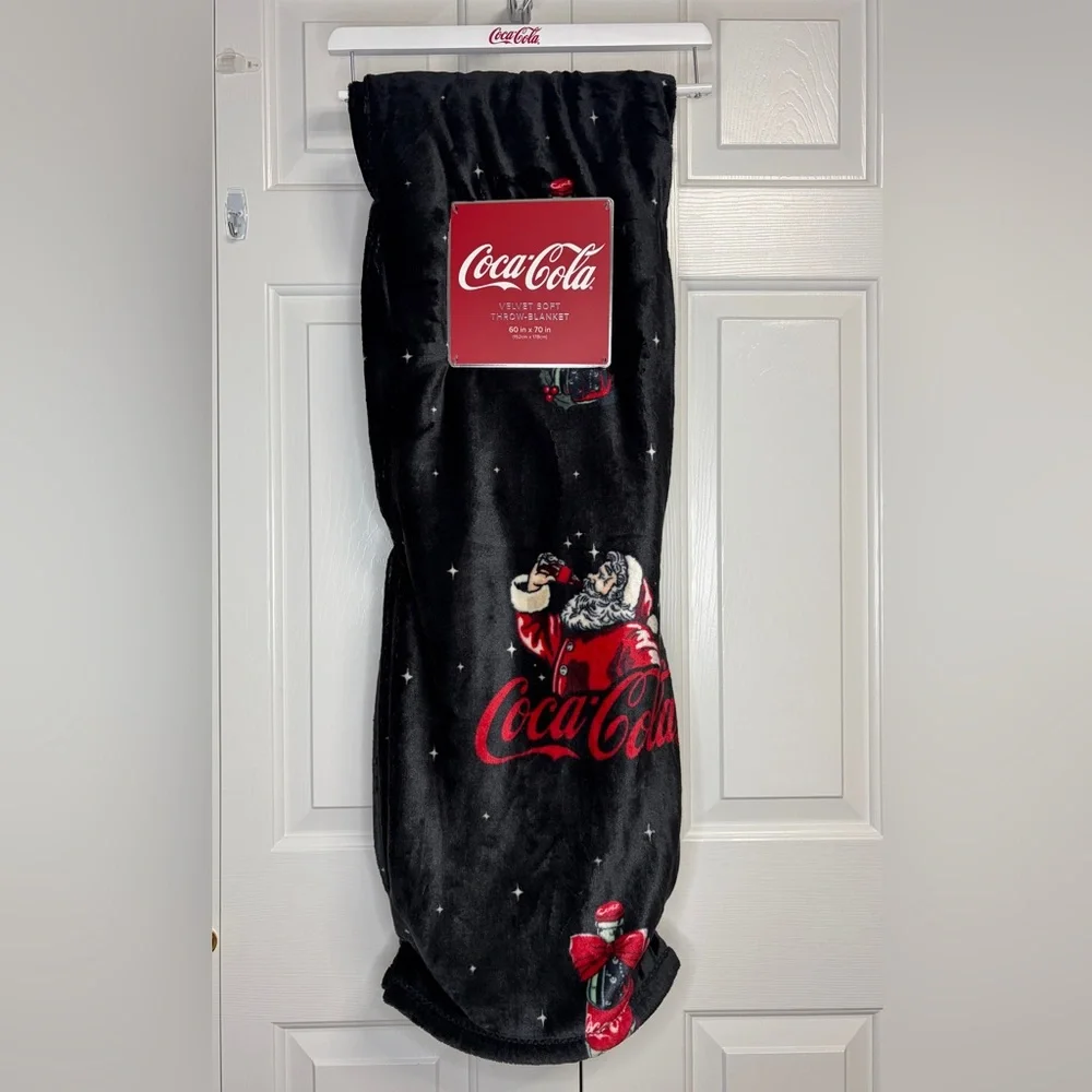 Coca-Cola Holiday Velvet Soft Blanket with Red and Black